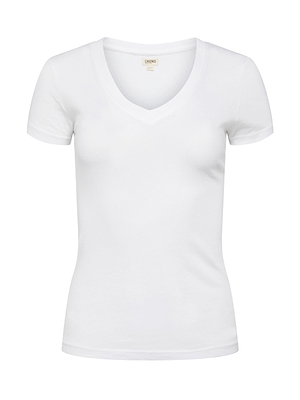 The Becca Cotton V-Neck Tee is a women’s short sleeve t-shirt made from 100 cotton, shown here in plain white on a white background.