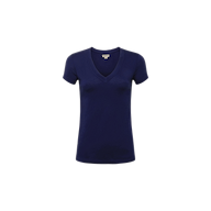 A Cory Cotton Scoopneck Tee in navy with short sleeves is displayed on a white background, crafted from ultra-soft cotton for exceptional comfort.