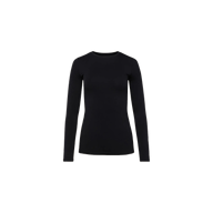 The Tess Long Sleeve Tee is a black long-sleeve crew neck top made from soft microfiber fabric, shown from the front on a white background with no visible logos or designs.