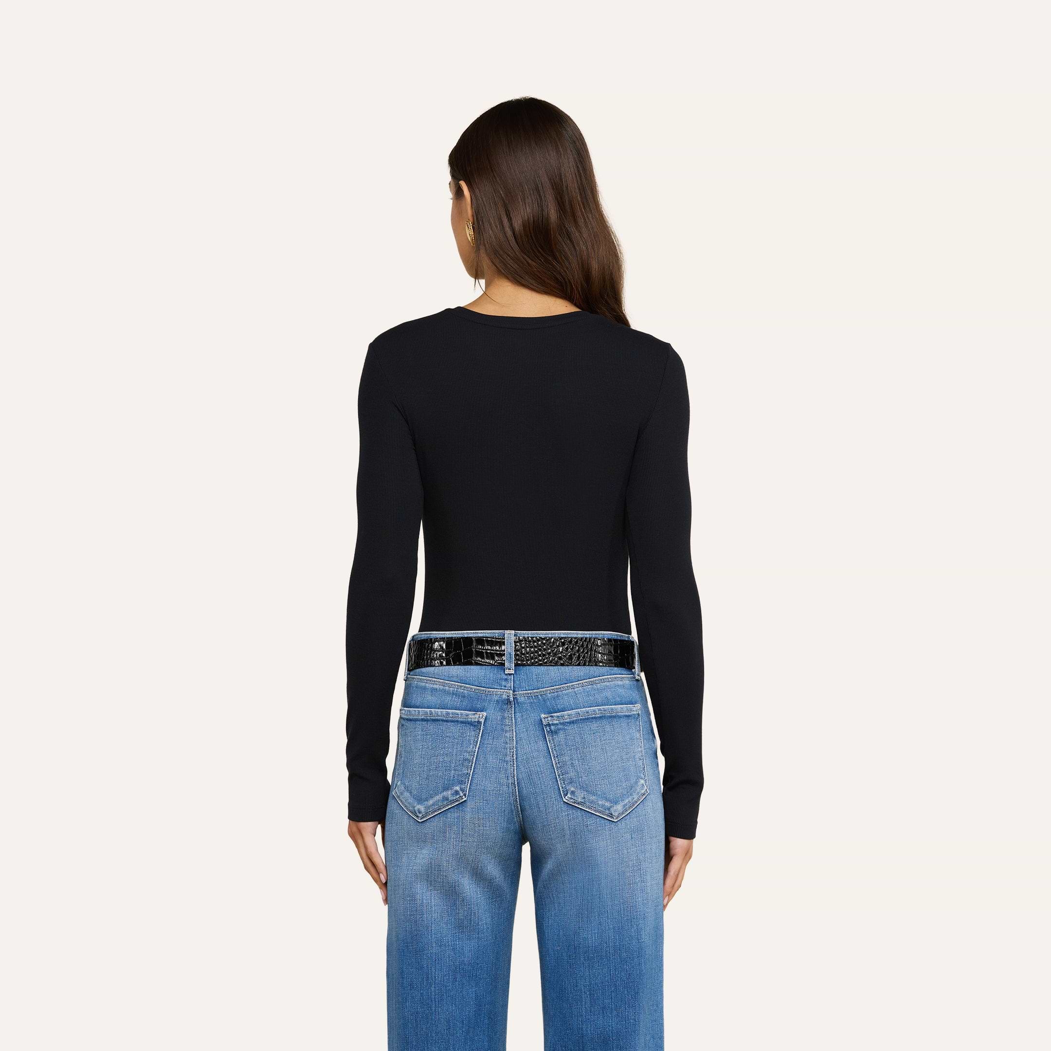 Tess Long Sleeve Tee in Black Micro Modal | L'AGENCE