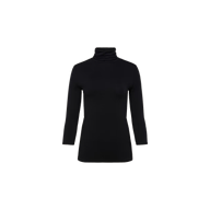 The Aja Turtleneck, a slim-fit black long-sleeve shirt crafted from soft microfiber fabrication, is displayed on a plain white background.