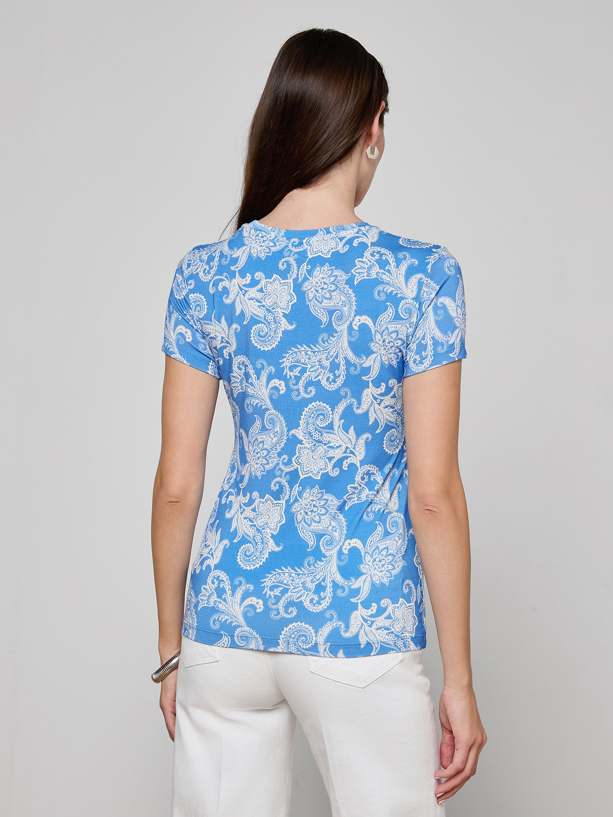 Ressi Fitted Tee in Regatta Blue/Ivory Paisley | L'AGENCE
