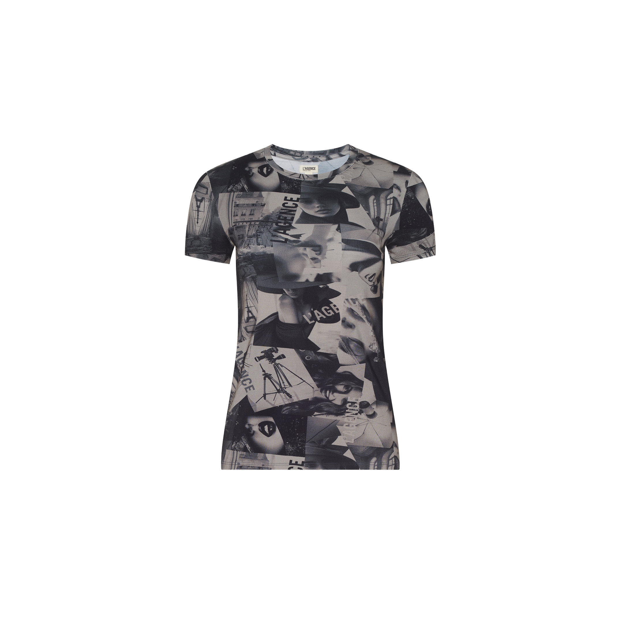 Ressi Fitted Tee featuring a short-sleeve crewneck in soft jersey with an all-over magazine collage print.
