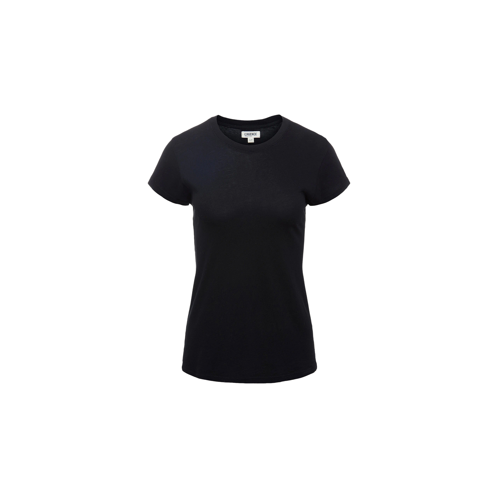 A Ressi Fitted Tee in plain black, featuring a form-fitting crew neck design, is displayed against a white background.