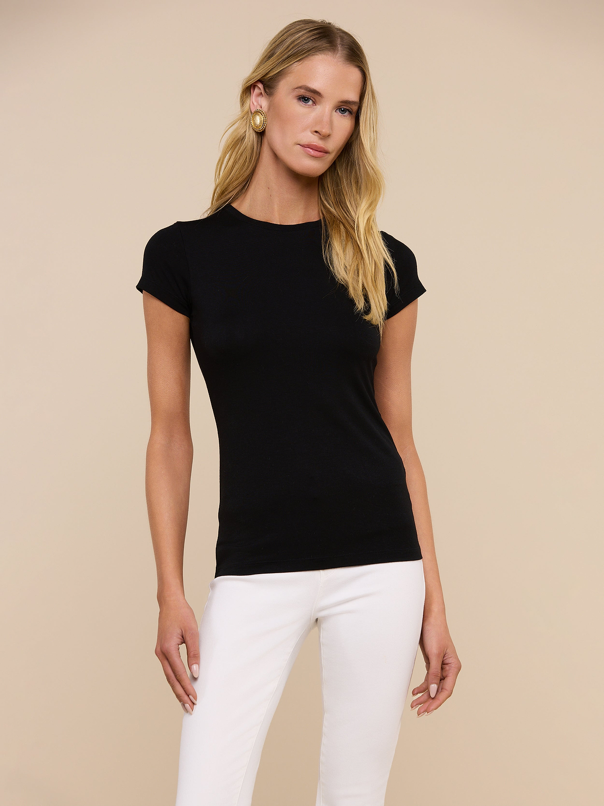 Ressi Fitted Crewneck Tee in Black | L'AGENCE