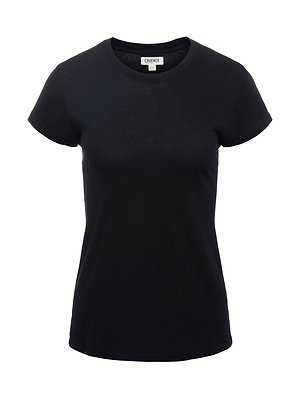 The Ressi Fitted Tee for women is shown against a white background. Made from luxe microfiber, this black short-sleeve crew neck features a simple, fitted design and classic style.