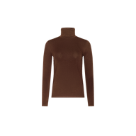 The Lani Turtleneck, a slim fit long-sleeve sweater in dark java brown, is displayed on a plain white background.