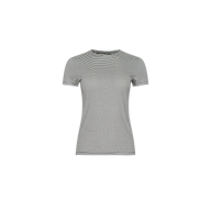 Ressi Fitted Tee, a slim-fit, short-sleeved crewneck t-shirt in a ribbed knit with thin black and white horizontal stripes.