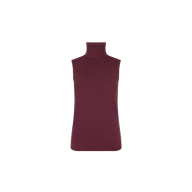Ceci Sleeveless Turtleneck in a dark burgundy slim-fit stretch rib knit.