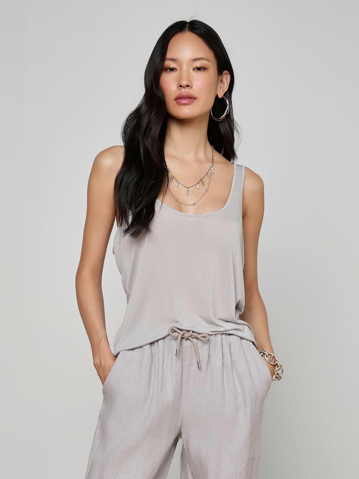 Arlin Linen Tank in Icy Lilac | L'AGENCE