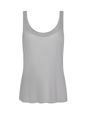 The Celia Scoopneck Tank is a light gray, lightweight jersey top with a scoop neckline, displayed against a plain white background.