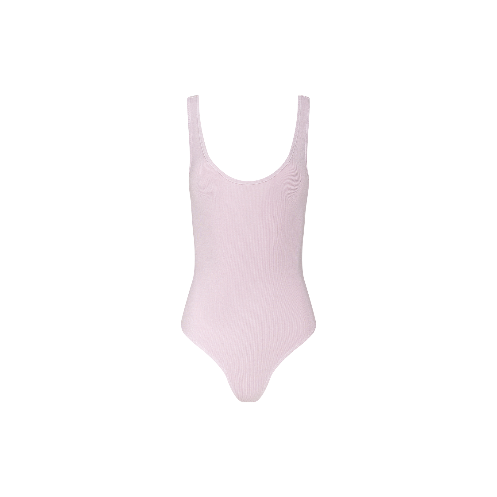 Light pink Nica Scoopneck Bodysuit with a sculpted fit, sleeveless design, scoop neckline, and high-cut legs, displayed on a plain white background.