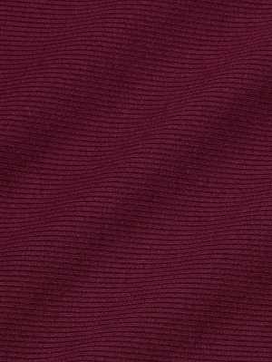 Close-up of the Nica Scoopneck Bodysuit's textured fabric, featuring fine horizontal lines in deep maroon that highlight its elegant detail.