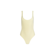 A sleeveless Nica Scoopneck Bodysuit in pale yellow, featuring a sculpted fit and scoop neckline, displayed against a plain white background.