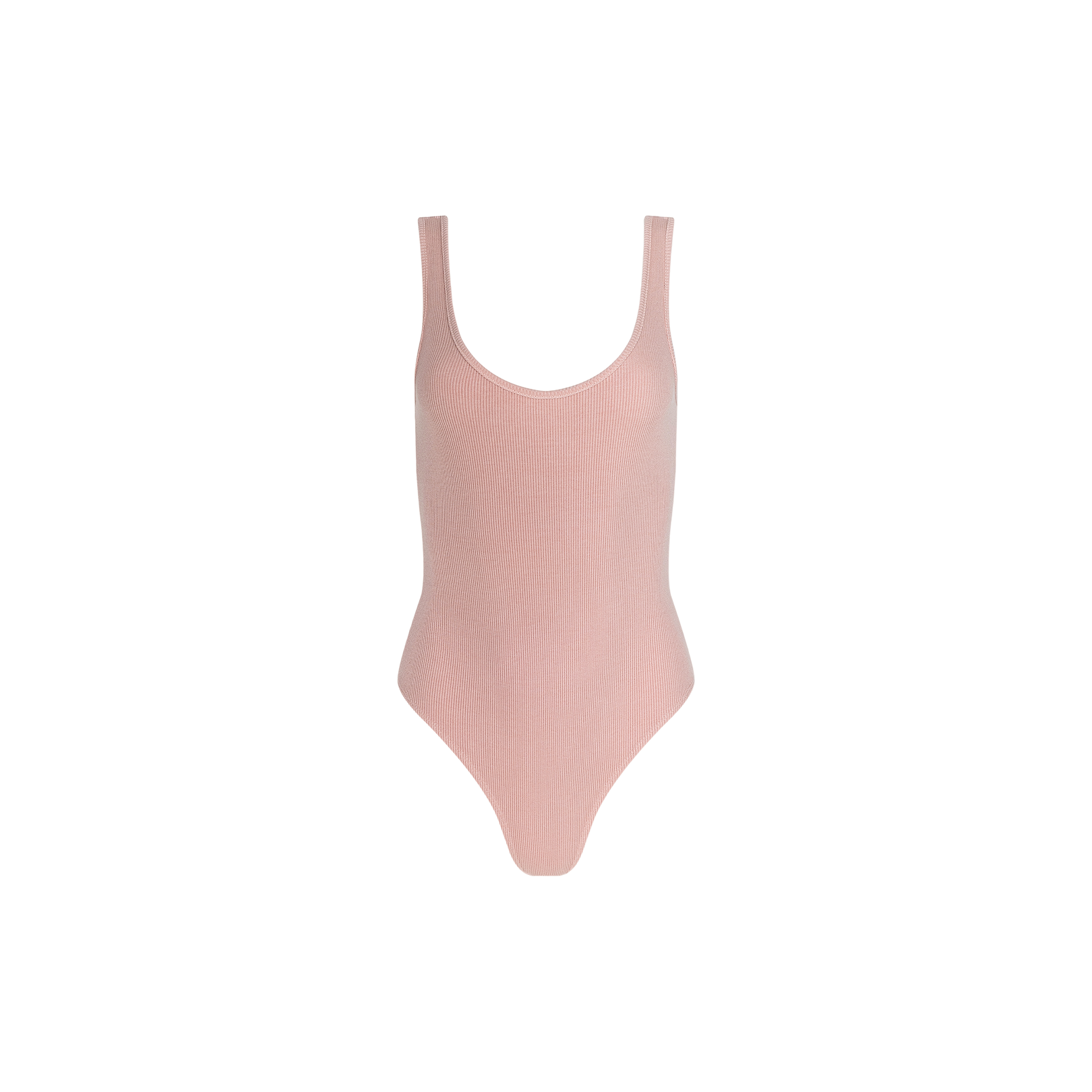 Light pink, sleeveless Nica Scoopneck Bodysuit with a scoop neckline, displayed against a plain white background. Designed for a sculpted fit and featuring high-cut legs, this simple yet stylish bodysuit is the perfect base layer for any outfit.