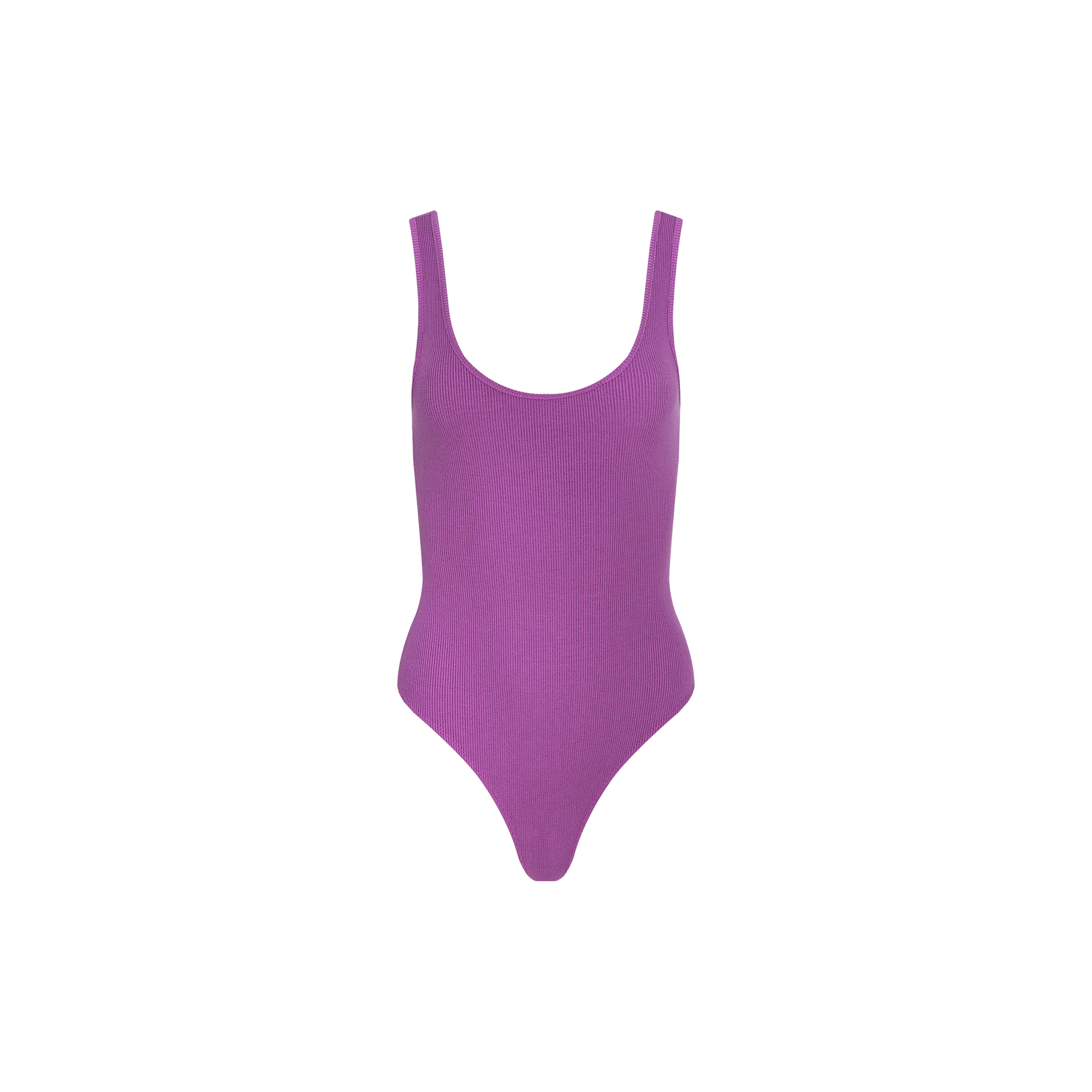 A sculpted-fit, sleeveless Nica Scoopneck Bodysuit in purple is displayed against a plain white background.