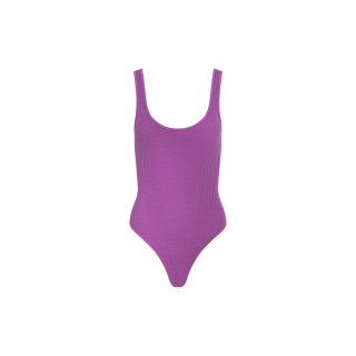 A sculpted-fit, sleeveless Nica Scoopneck Bodysuit in purple is displayed against a plain white background.