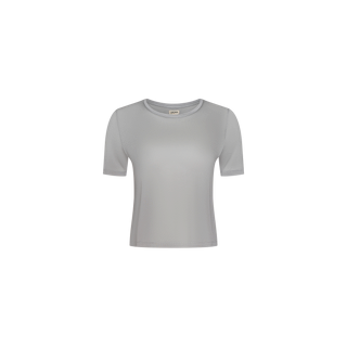 The Remy Tee is a short-sleeved, light gray top made from soft micro modal jersey, shown on a white background; its relaxed fit makes it an ideal off-duty staple.