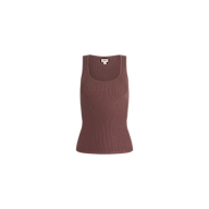 The Adira Scoopneck Tank is a sleeveless, fitted ribbed tank in a muted brown shade, shown on a plain white background. This essential piece features a scoop neckline and a flattering silhouette.