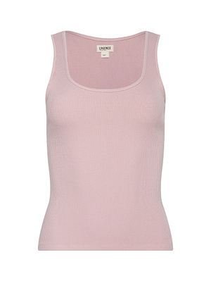 The Adira Scoopneck Tank is a sleeveless, soft pink fitted rib tank with a scoop neckline, shown on a plain white background.