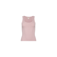The Adira Scoopneck Tank, a sleeveless essential in light pink, features a scoop neckline and is displayed on a plain white background. Crafted from stretch rib fabric, this top provides comfort and versatility.