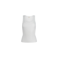 The Adira Scoopneck Tank, a plain white fitted ribbed sleeveless top with a scoop neckline, is centered on a white background.