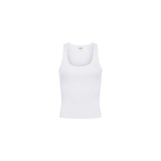 The Adira Scoopneck Tank, featuring a slim fit and classic scoopneck design in plain white, is centered on a white background.