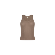 The Adira Scoopneck Tank is a sleeveless, ribbed fitted top made from organic cotton in taupe, showcasing a flattering scoop neckline and photographed against a plain white background.