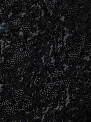 The Vinka Lace Tank features sheer black lace with intricate floral and leaf designs. Solid black threads and open mesh combine for a delicate, textured look, making it perfect as a stylish base layer.