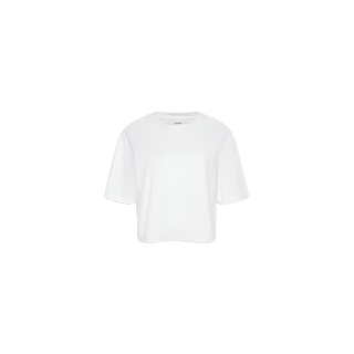 A Daria Oversized Cropped Tee in plain white Supima cotton, featuring short sleeves and a crew neckline, displayed against a white background.