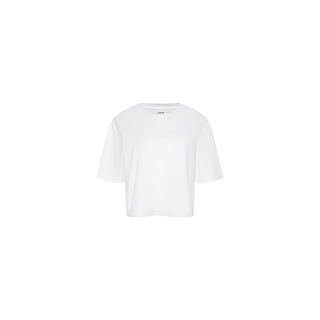 The Daria Oversized Cropped Tee, crafted from soft Supima cotton, features a relaxed fit and short sleeves, shown here in plain white against a white background.