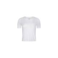 Stormy Cropped Cotton Tee in plain white, displayed on a white background. This short-sleeve crew neck top offers a semi-relaxed fit and is crafted from organic cotton, shown centered with no visible logos, patterns, or additional design elements.