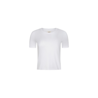 Stormy Cropped Cotton Tee in plain white, short-sleeve, made from organic cotton, displayed centered and facing forward on a white background.