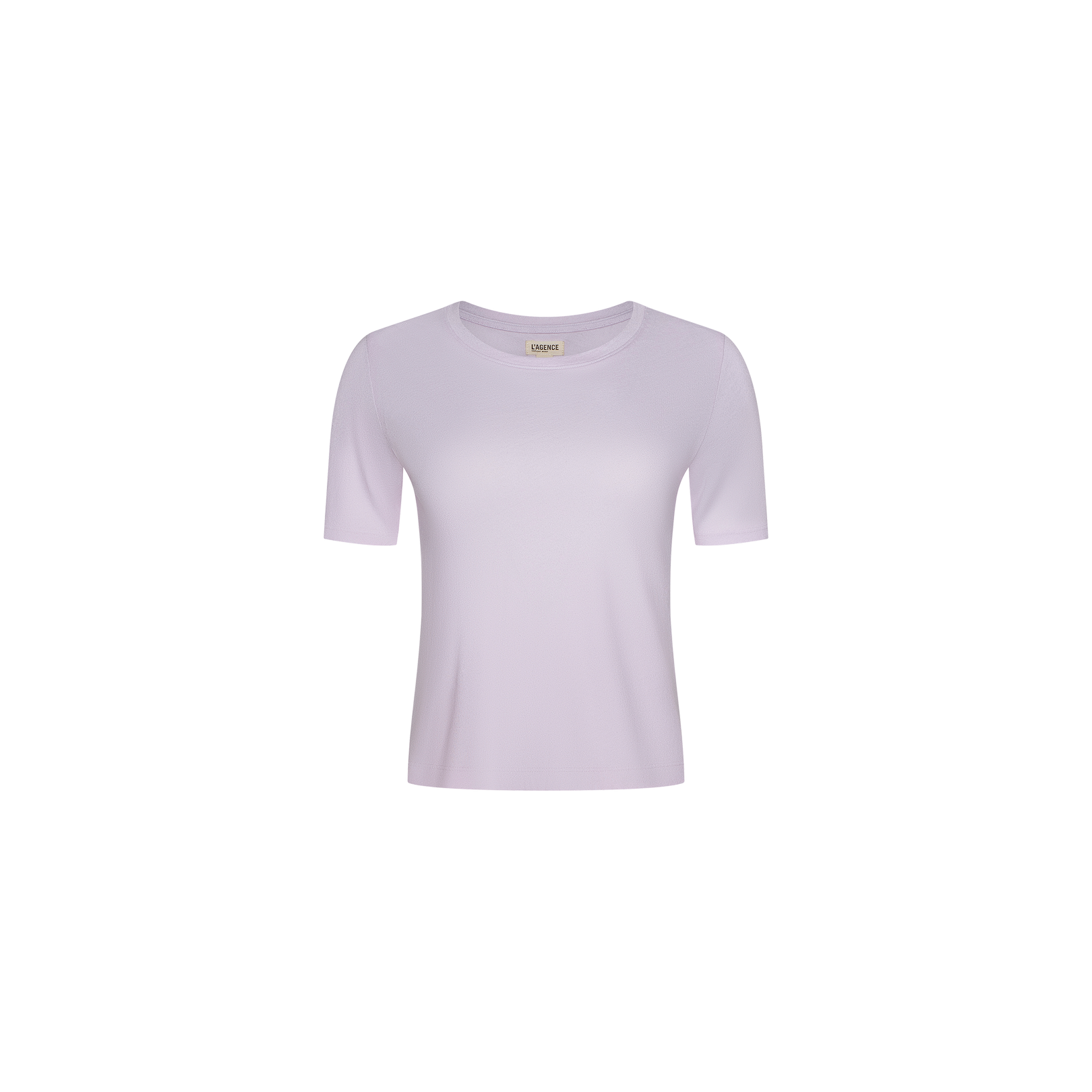 Stormy Cropped Cotton Tee in plain light purple, made from organic cotton with short sleeves and a semi-relaxed fit, displayed on a white background.
