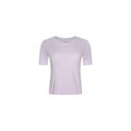 Stormy Cropped Cotton Tee in plain light purple, made from organic cotton with short sleeves and a semi-relaxed fit, displayed on a white background.