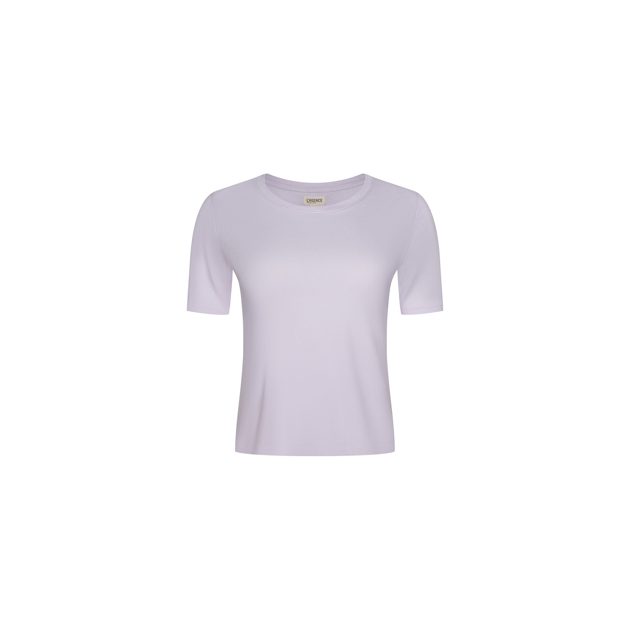 Stormy Cropped Cotton Tee in plain light purple, made from organic cotton with short sleeves and a semi-relaxed fit, displayed on a white background.