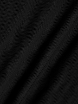 Close-up of the Kalea Mesh Bodysuit in black, featuring semi-sheer fabric with diagonal folds and a subtle textured weave that creates soft shadows and highlights on the lightweight layer.