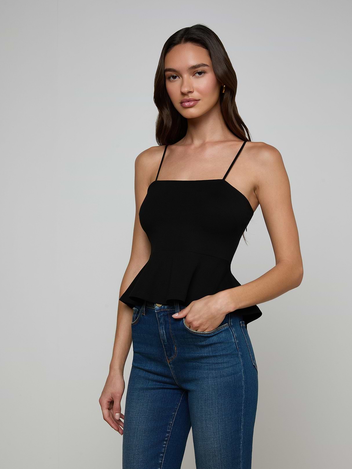 Parisa Peplum Top in Black | L'AGENCE