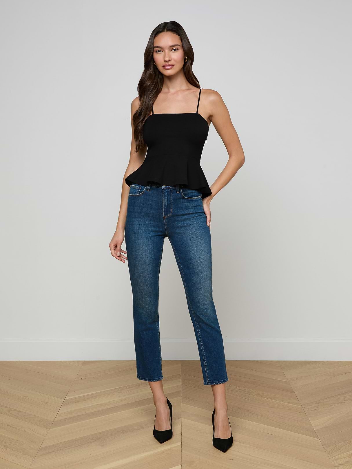 Parisa Peplum Top in Black | L'AGENCE