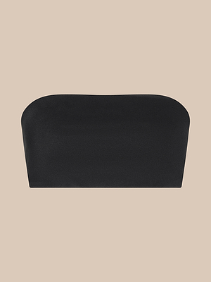The Mietta Knit Bandeau Top, a plain black bandeau with an inner shelf bra, is shown against a light beige background.