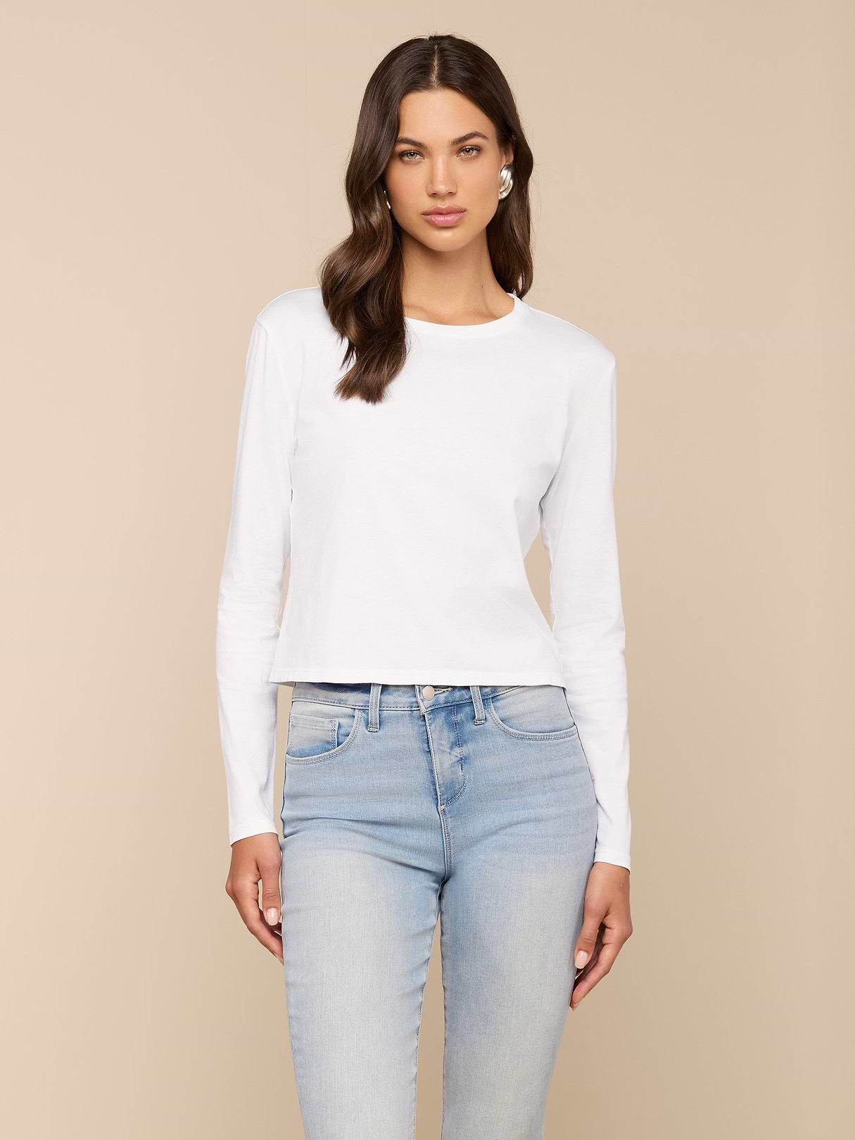 Tess Long Sleeve Tee in White Micro Modal | L'AGENCE