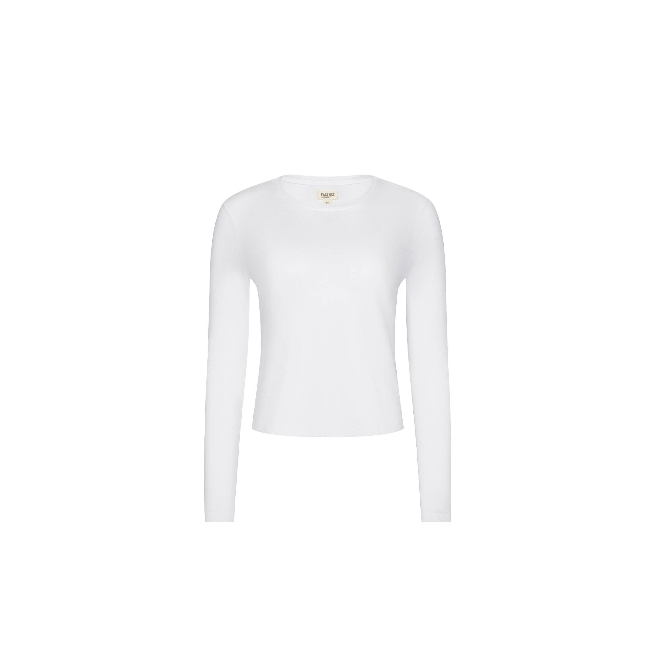 Leanne Cotton Tee: white long-sleeve organic cotton crewneck t-shirt.