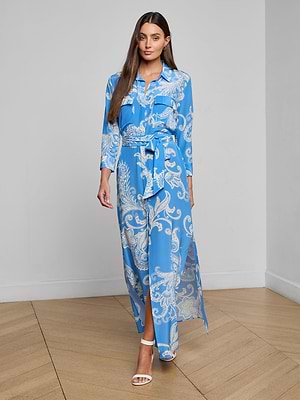 Cameron Silk Shirt Dress in Regatta Blue/Ivory Large Paisley | L'AGENCE Cameron Silk Shirt Dress in Regatta Blue/Ivory Large Paisley | L'AGENCE