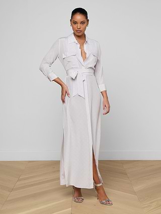 white silk shirt dress Anais Long Sleeve Silk Shirt Dress, White