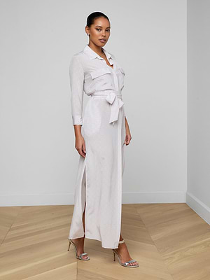 Cameron Silk Shirt Dress in Icy Lilac Linked Geo | L'AGENCE Cameron Silk Shirt Dress in Icy Lilac Linked Geo | L'AGENCE