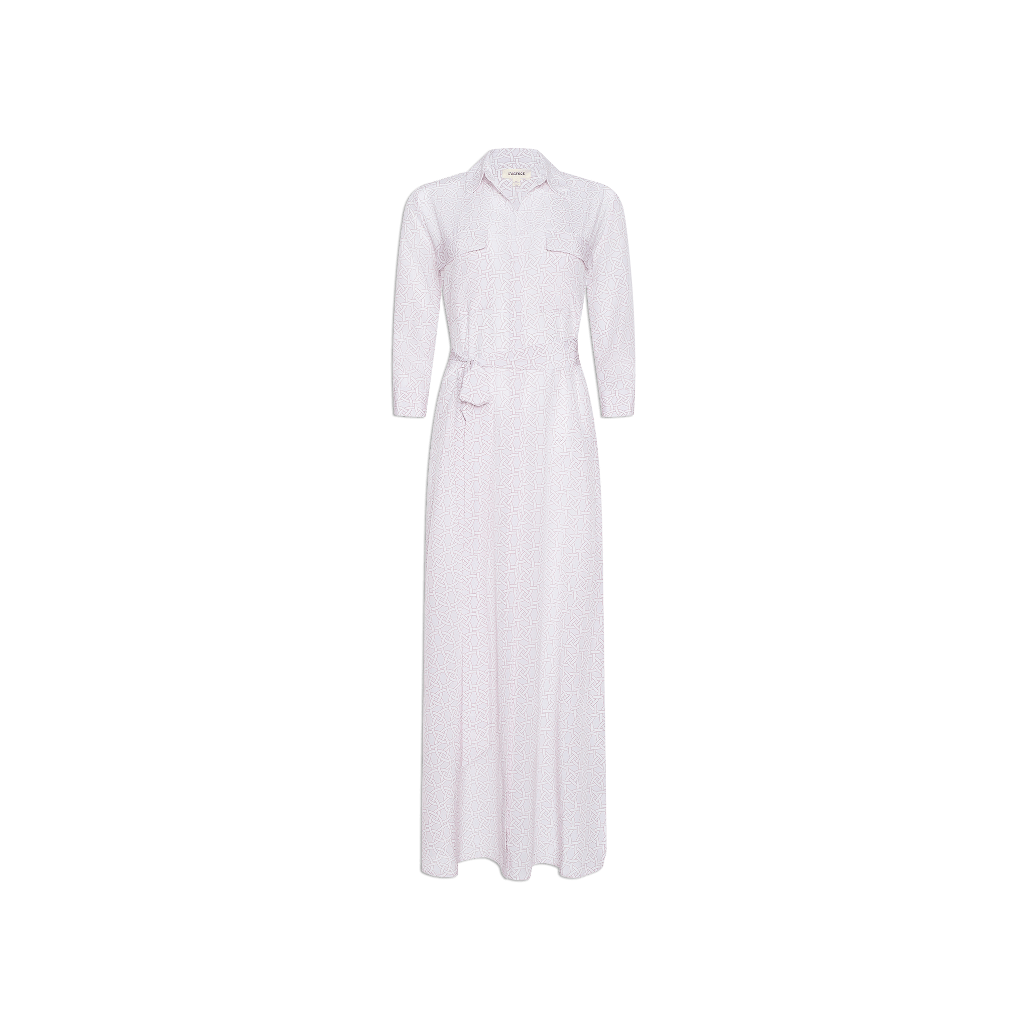 Cameron Silk Shirt Dress in Icy Lilac Linked Geo | L'AGENCE Cameron Silk Shirt Dress in Icy Lilac Linked Geo | L'AGENCE