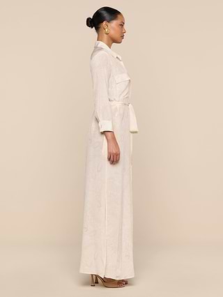 L'AGENCE Cameron Silk Shirt Dress In Vintage White Tonal Paisley
