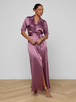 L'AGENCE Klement Silk Shirt Dress In Dusky Orchid L'AGENCE Klement Silk Shirt Dress In Dusky Orchid