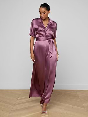 L'AGENCE Klement Silk Shirt Dress In Dusky Orchid L'AGENCE Klement Silk Shirt Dress In Dusky Orchid