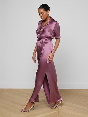 L'AGENCE Klement Silk Shirt Dress In Dusky Orchid L'AGENCE Klement Silk Shirt Dress In Dusky Orchid